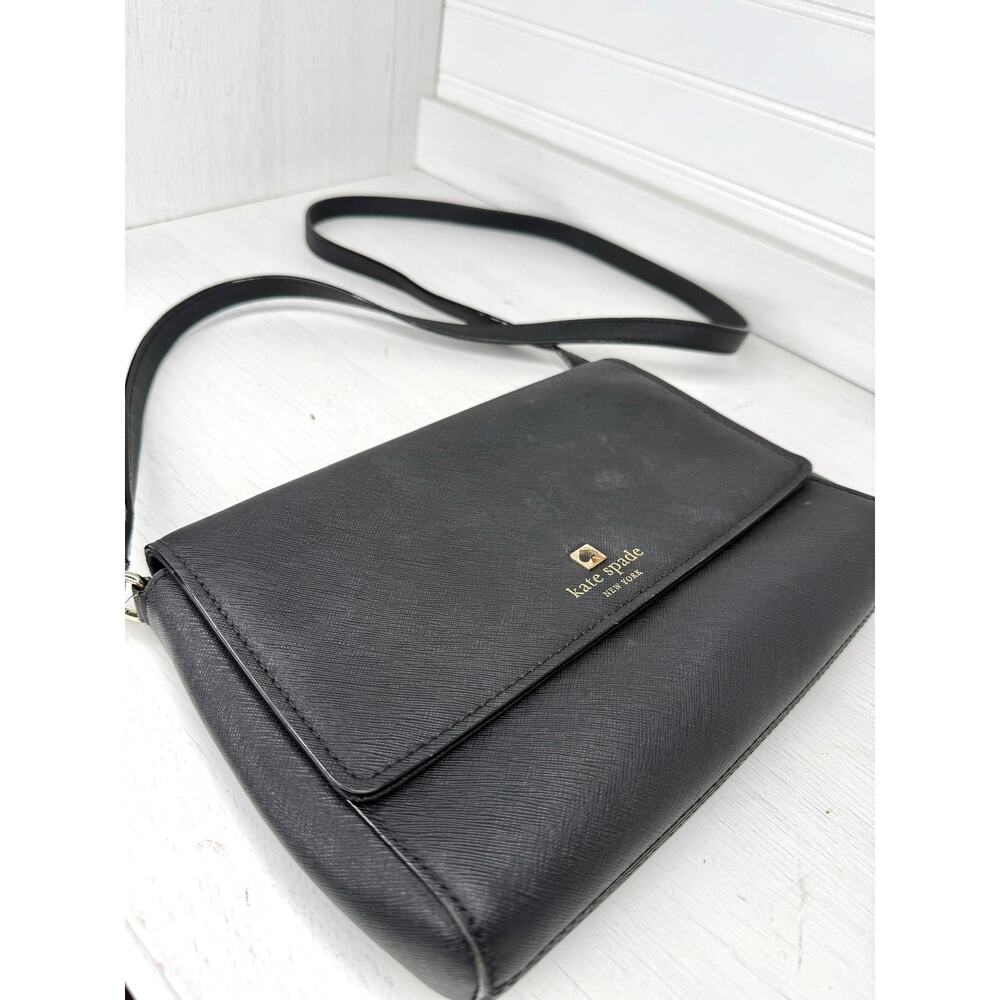 Kate Spade New York Black Saffiano Leather Flap Crossbody Shoulder Bag Purse - Picture 4 of 8